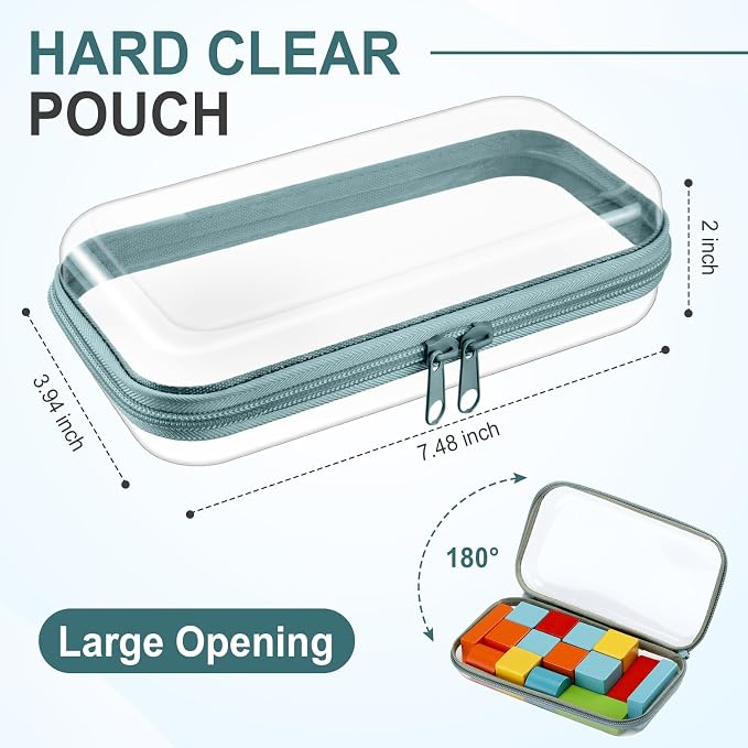 Sanwuta 6 Clear Hard Zipper Case,Blue-green,7.48 X 3.94 X 2 Inch | Pencil Case Pouches ,Makeup Bag,Plastic Toiletry Diaper Bag ,Travel Toy Storage,Waterproof Organizer Bins - Image 2
