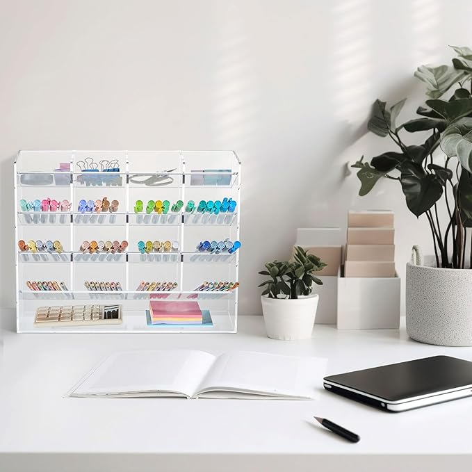 MotiMind Acrylic Pen Organizer Storage for 200 Markers Vertical Marker Organizer Acrylic Pen Display Holder for Office Desk Desktop Stationery Pencil Storage, Clear, 13 x 4 x 10.2 Inch - Image 5
