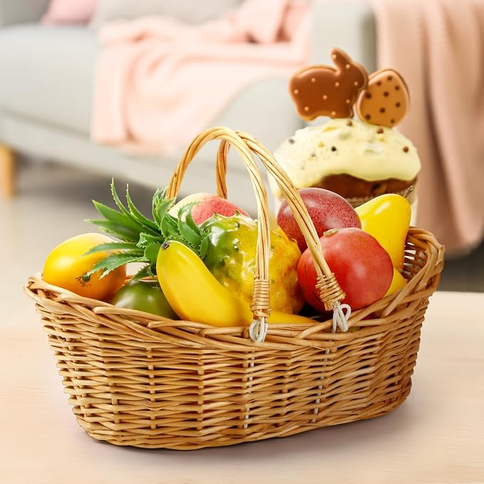 Wesiti 6 Pcs Wicker Picnic Basket with Handle, Hand Woven Harvest Basket Bulk, Wicker Flower Hoppet for Storage, Picnics, Easter, Organizing, Egg Gathering, Candy, Wedding(Light Brown) - Image 5