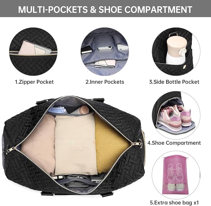 Duffle Bag for Travel, Weekender Bag with Shoe Compartment, Carry On Overnight Bag for Women with Toiletry Bag, Gym Bag with Wet Pocket, Hospital Bags for Labor and Delivery Beige - Image 4