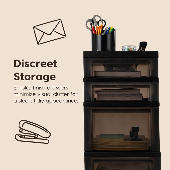 IRIS USA 4-Drawer Rolling Storage Cart with Wheels, Black/Gray | Keep classroom supplies, teacher essentials, craft materials, and learning tools organized with easy-access drawers. - Image 5