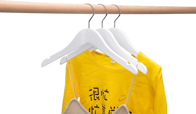 Quality 12 Inch White Kids Wooden Hangers - 80 Pack Children Hangers with Multifunctional Notches & 360 Degree Swivel Chrome Hook - Kid Coat Hangers for Clothes Size 8 and Smaller (White, 80) - Image 4