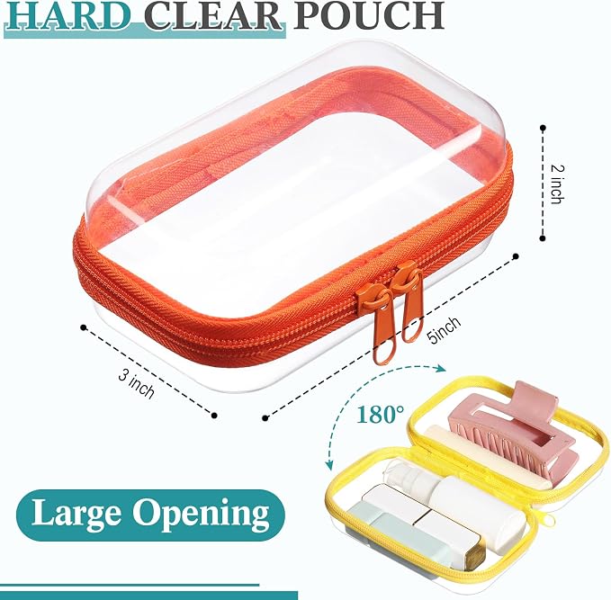 Sanwuta 6 Clear Hard Zipper Case,Assorted Color, 5 x 3 x 2 Inch | Pencil Case Pouches ,Makeup Bag,Plastic Toiletry Diaper Bag ,Travel Toy Storage,Waterproof Organizer Bins - Image 2