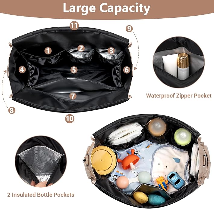 Diaper Bag Tote for Baby, Large Hospital Mommy Bag for Labor Delivery | Lightweight Puffy 4pcs Diaper Tote with Changing Pad, Toiletry Bag and Pacifier Case, Travel, Hospital, Newborn Essentials - Image 3
