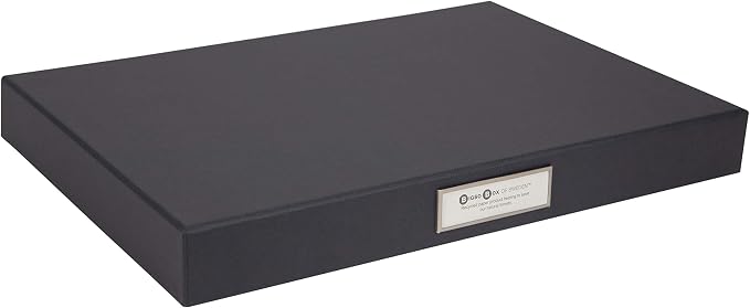 Bigso Sven Fiberboard Classic Hinged Document Box - File Organizer for Important Paperwork - Document Storage Box with Hinged Lid & Metal Label Window - 1.8 in x 13.2 in x 9.3 in - Dark Grey by Bigso