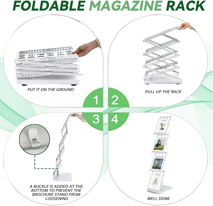 Literature Stand Rack, Standing Magazine Brochure Catalog Display Stand | Collapsible Flyer Holder, Metal Magazine Floor-Standing with Portable Oxford Bag for Office Store Exhibition Trade Show White - Image 4