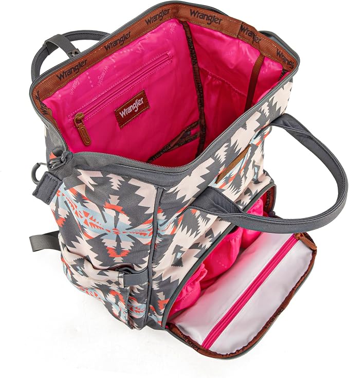 Montana West Wrangler Aztec Callie Diaper Bag Backpack with Stroller Straps Western Organized Multifunction Baby Travel Bag WG2210-9110GY - Image 4