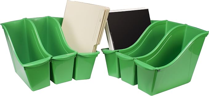 Storex Small Book Bin, Linking Storage Bin, Dry Erase Surface, 11.75" x 8.5" x 4.5" STEM Green (Pack of 6) by Storex