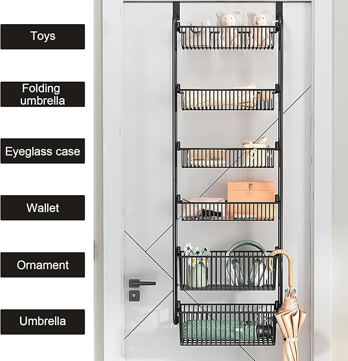 Over the Door Organizer, Metal Behind Door Hanging Storage, Toys Umbrellas Bags Organizer Rack, Large Capacity Organizer for Bedroom Bathroom Kitchen Pantry Closet Cabinet (White,Four-Tier) - Image 3