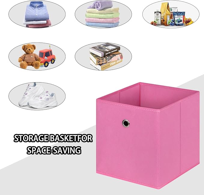 Foldable Storage Cubes Bins ,11 Inch Cloth Storage Cube Fabric Storage Box Cubes Organizer Baskets with Handles for Home Organizer Set of 6 (Pink) - Image 3