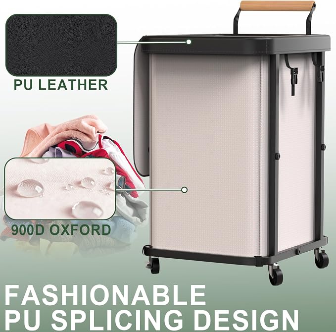 150L Laundry Basket with Wheels,Rolling Basket Hamper with Lid&Handle White | Laundry Organizer Storage Cart with Heavy Duty Sturdy Metal Frame for Home, Hotel, Laundry Room - Image 4