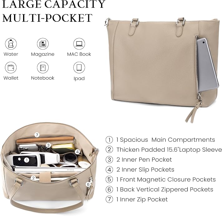 befen Genuine Leather Tote Bag for Women, Large Tote Bag for Women for Work Purses Satchel Handbags with Top Handles - Image 5