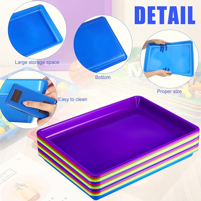Maitys 15 Pack Plastic Art Trays 12 x 16 Inch Activity Crafts Trays Sensory Tray DIY Projects, Painting, Beads, Jewelry Office Home Organizer Arts and Crafts Supplies(Classic Color) - Image 2