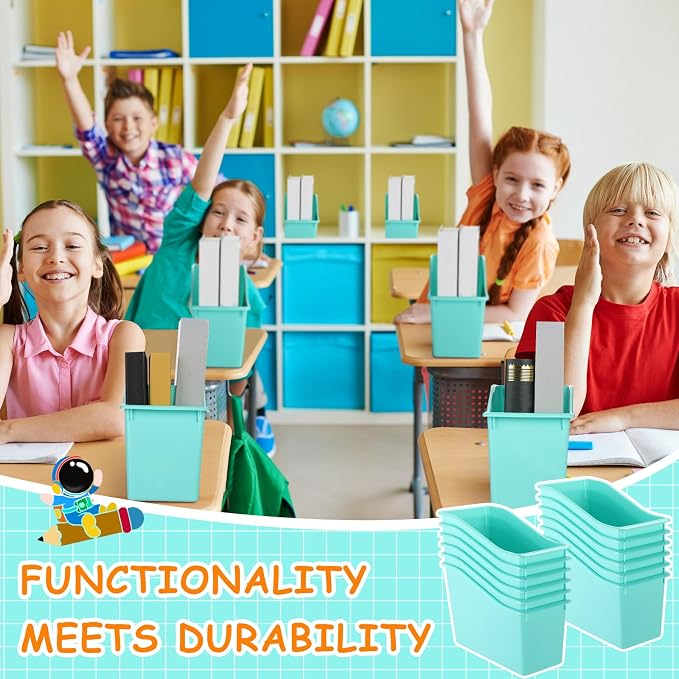 Fuutreo Classroom Book Bins Plastic Organizer Box, Water Blue, 12 Pcs | Binder Magazine Holder File Container Storage Folder Cube for Home Office School Library Organization Supplies - Image 2