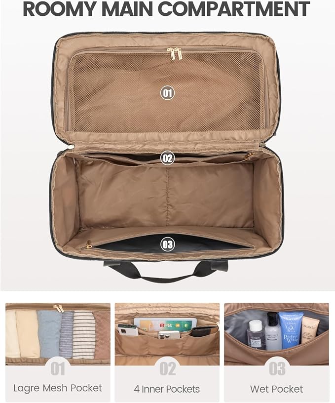 LOVEVOOK Travel Duffle Bag - Weekender & Overnight Bag with Toiletry & Wet Pocket, Carry-On Size, 3pc Set - Image 3