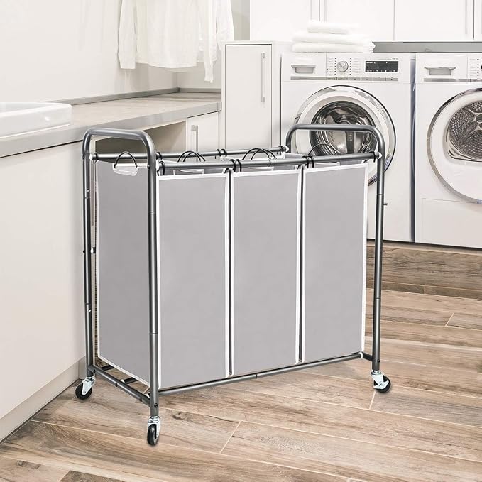 STORAGE MANIAC Laundry Sorter 3 Section Plus 2 Section, Laundry Hamper with Rolling Wheels, Laundry Basket Sorter, Laundry Separator Hamper, Laundry Divider Hamper with Removable Bags - Image 2