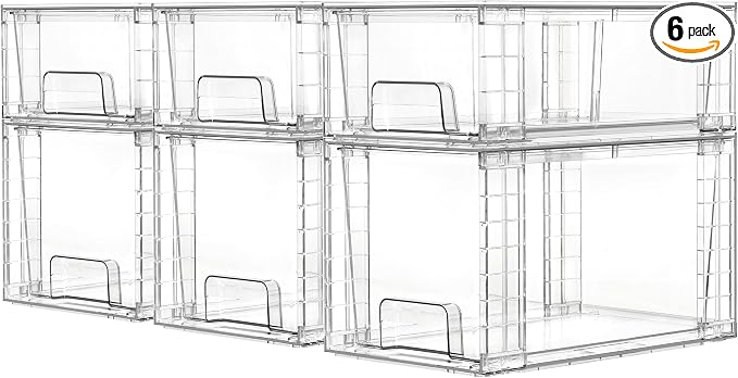 Vtopmart Clear Stackable Storage Drawers, 6 Pack Medium Organizer Set | Medium and Small Pull-Out PET Drawers with Stackable Design for Everyday Organization, Cabinets, Closets, Pantry by Vtopmart