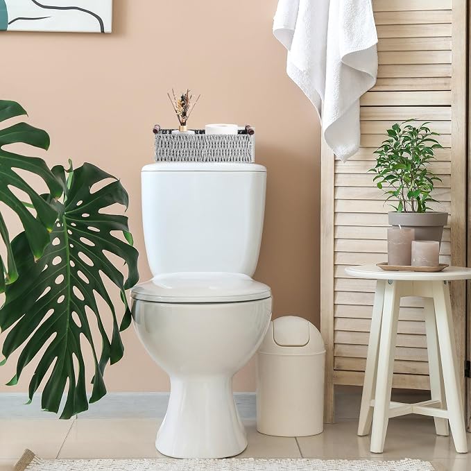 Boao 3 Pcs Boho Storage Wicker Baskets Handmade Woven Decorative Paper Rope Baskets for Organizing with Handle Countertop Toilet Paper Storage Container for Toilet Tank Top(Light Grey,Rectangle) - Image 6