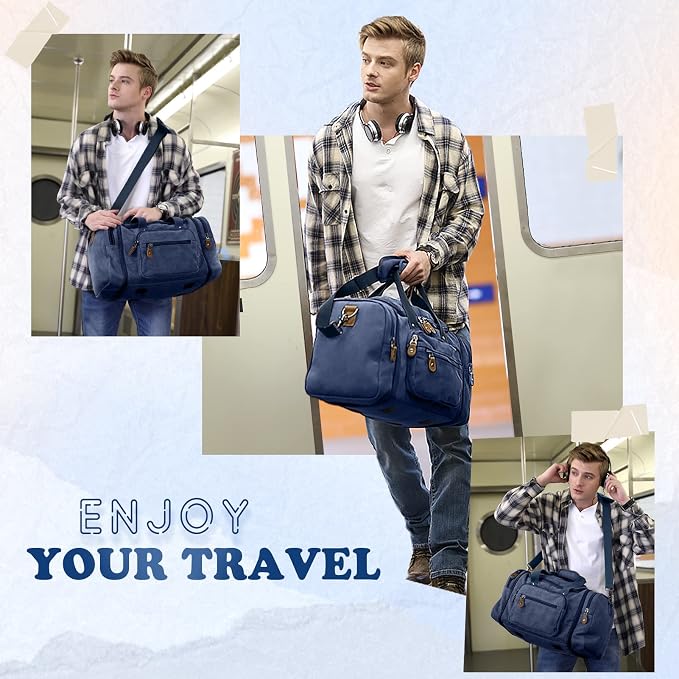 Gonex Canvas Duffle Bag, Expandable 60L Travel Overnight Weekender Bag | Multiple Pockets, Carry-On Size, Durable Zippers, Detachable Strap, for Men & Women, Blue - Image 11