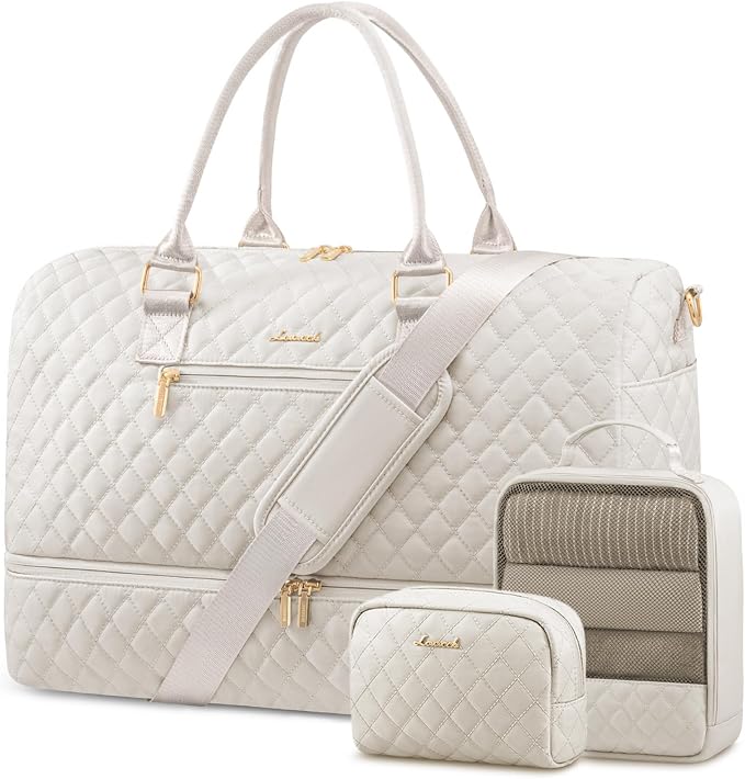 LOVEVOOK Travel Duffle Bag for Women, Weekender Overnight Bag with Shoe Compartment, Carry on Bag with Toiletry Bag, Gym Duffel Bag with Wet Pocket, Hospital Bags for Labor and Delivery 3 Pcs Set by LOVEVOOK