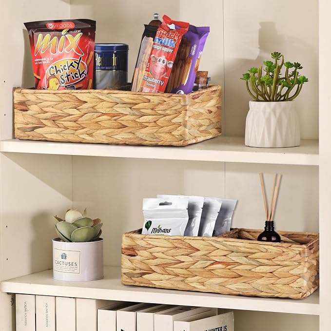 2 Section Wicker Storage Basket, Set of 2 Hand-woven Water Hyacinth Storage Baskets, Toilet Tank Basket, Small Wicker Baskets, Woven baskets, Baskets for Organizing Storage Shelves, 2-Pack - Image 4