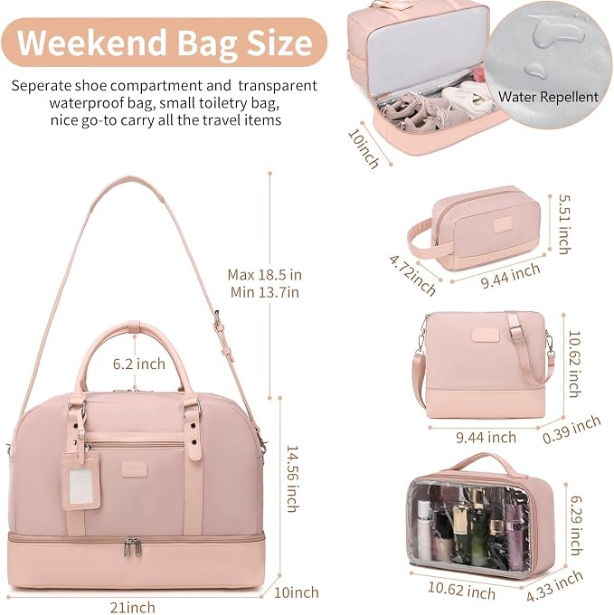 4PCS Weekender Bags for Women Large Overnight Weekend Travel Duffel Bags | Travel Bag Carry-on Tote Hospital Bag with Shoe Compartment Crossbody Toiletry Bag for Travel Business Gym Water Resistant - Image 6