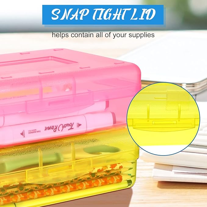 Fainne 12 Pcs Plastic Pencil Boxes Bulk,Clear Pencil Case,Bright Colors | Large Organizer for Crayons Markers, See-through Design, Multi-purpose School Supplies Storage, Secure Snap Lid Closure - Image 3