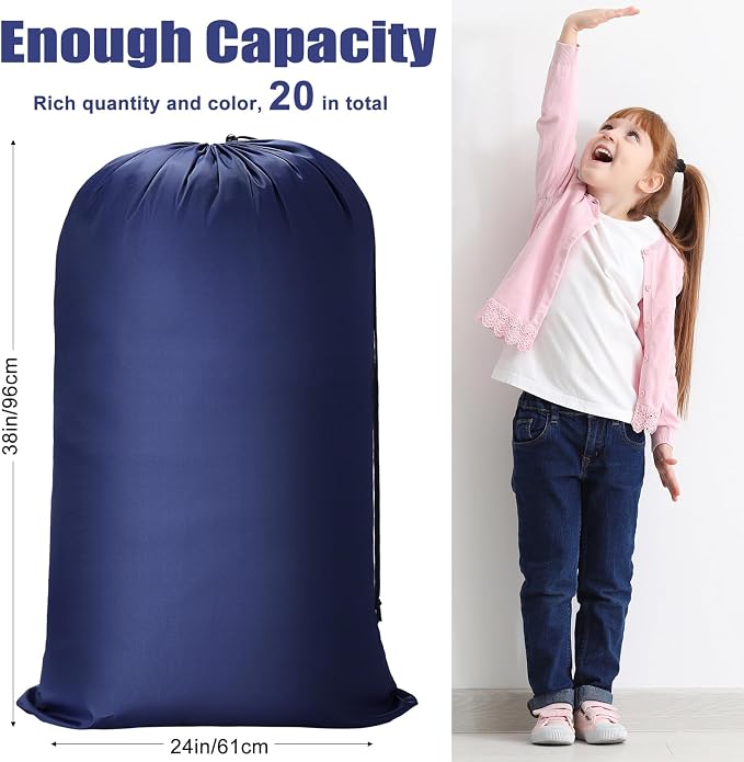 Sanwuta 40 Pcs Large Laundry Bags Bulk,Black, Gray, Sky Blue, Navy Blue | 38" x 24" Travel Laundry Bags for Clothe, Washable Heavy Duty Bag, Camping College Apartment - Image 3