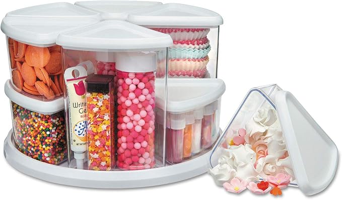 Deflecto Rotating Carousel Craft Organizer, 9-Canister, Includes 3" and 6" Canisters, Removable, Clear, Lids - Image 8