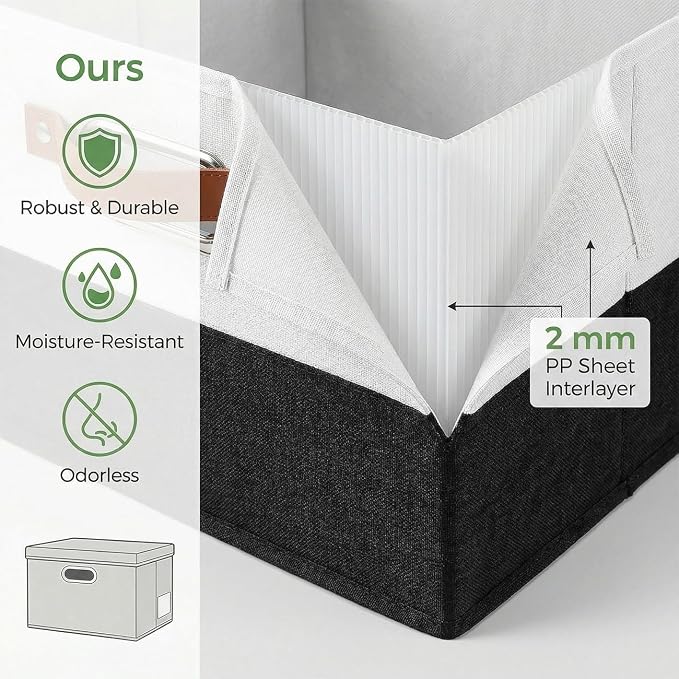 Storage Bins with Lids [3-Pack] Linen Fabric Foldable Storage Boxes Organizer Containers Baskets Cube with Cover for Bedroom Closet Office Black & White（11.4X8.6X6.7 - Image 4