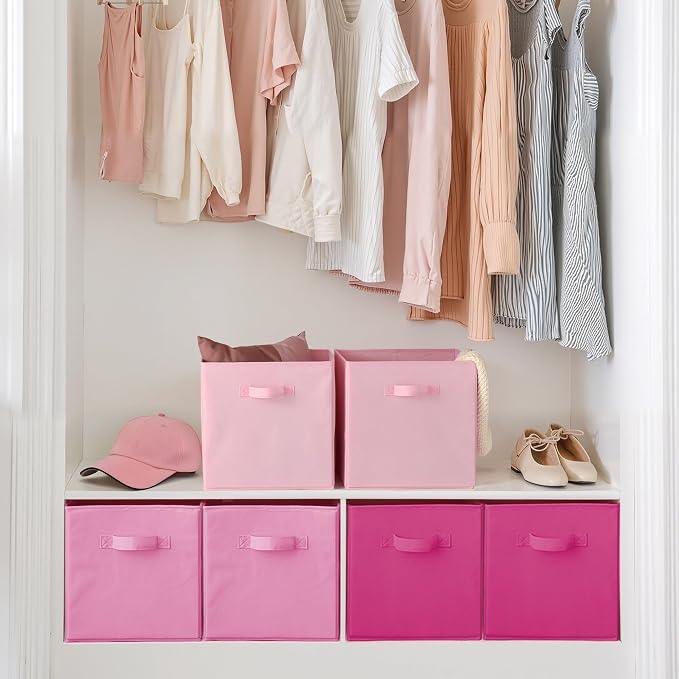 Cupic Cupid 6-Pack 13x13 Cube Storage Organizer, Cube Bins, Pink Gradient | Foldable, Reinforced Handle, Holds Clothes, Toys, Daily Essentials and More, Fits Closet, Shelves, Nursery, Playroom - Image 4