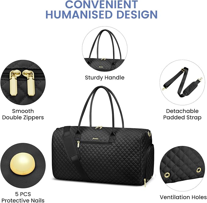 Women Weekender Travel Duffle Bag: Travel Duffel Overnight Bags with Shoe Compartment Large Carry on Tote with Toiletry Bag Weekend Traveling Yoga Gym Hospital Bag for Women with Wet Pocket 3 PCS Set - Image 5