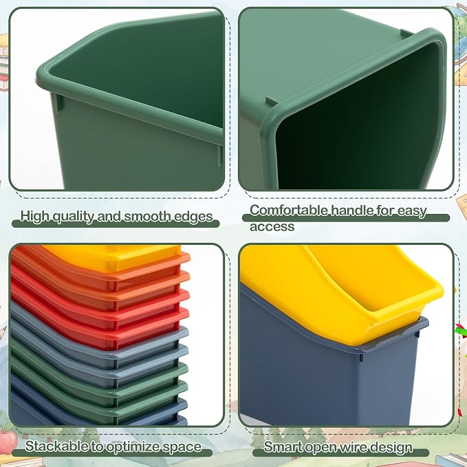 Geetery 12 Pcs Book Bin for Classroom with Labels Stackable Plastic Organizing Bins 11.5 x 5.4 x 7.5 in Book Holders Storage Bins Box Baskets for Classroom Library Home (Earth Tones) - Image 3