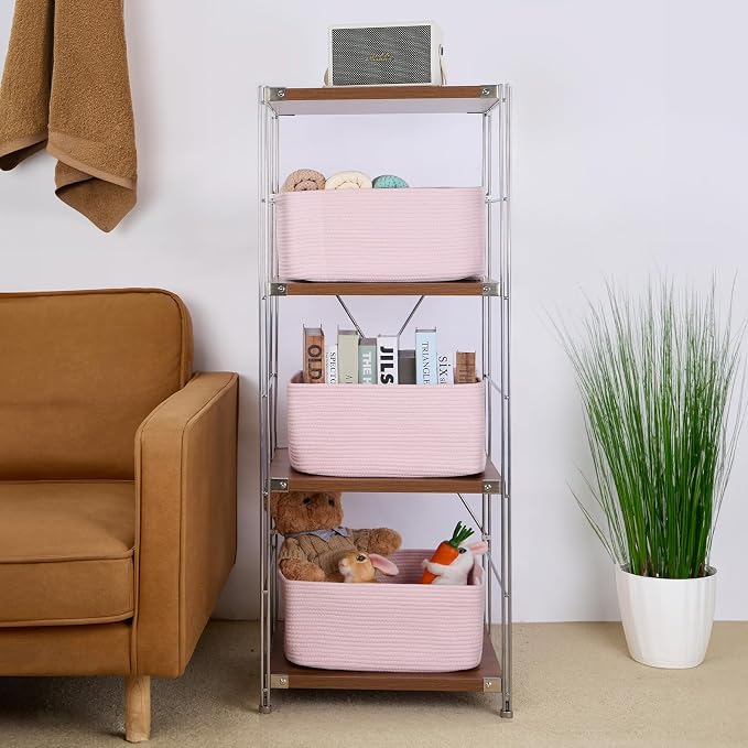 MiniArk Large Storage Baskets for Shelves, 17 x 13 x 7.5” Closet Organizers Bins for Clothes Blanket Towels, Baby Nursery, Toy Baskets Box, Woven Rope Baskets, 2 Packs Light Pink - Image 4