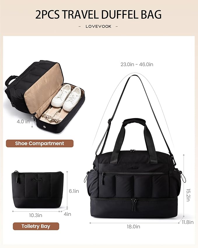 LOVEVOOK Travel Duffel Bag, Gym Bag for Women, Large Weekender Overnight Bags with Shoe Compartment, 38L Carry on Gym Hospital Bag with Wet Pocket, 2 Pcs - Image 5
