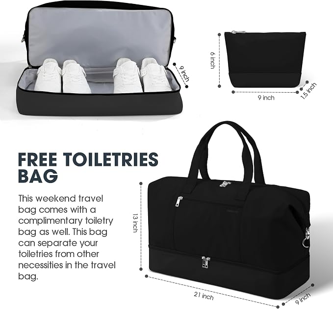 Oeihuivt Weekender Bags for Women with 3 Extra Pack - 21 Inch Large Travel Duffel Bag Set with Shoe Compartment, Heavy-Duty nylon Carry On Overnight Tote - Image 5