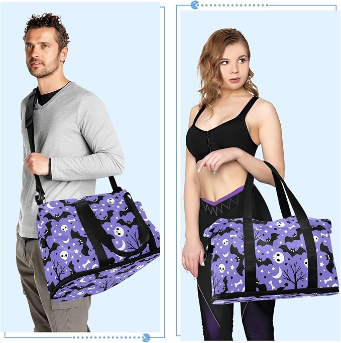 Travel Duffel Tote Bag Bats Satellites Skulls and Trees Sports Duffel Bag with Wet Pocket Weekender Overnight Bag for Women Men Gym Bag, Carry On Bag Hospital Bag for Labor and Delivery - Image 5