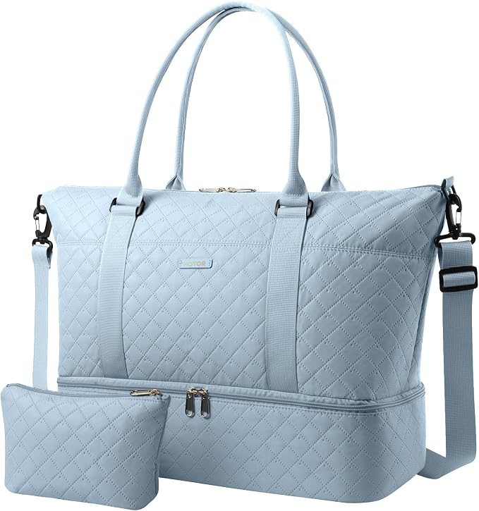 HOTOR Travel Duffel Bag - Weekender Bags for Women, Carry On Gym Tote Bags | with Toiletry Bag & Shoe Compartment, Overnight Bag for Travel Essentials and Travel Accessories, Blue, 15.8"×18.1"×8.7" by HOTOR