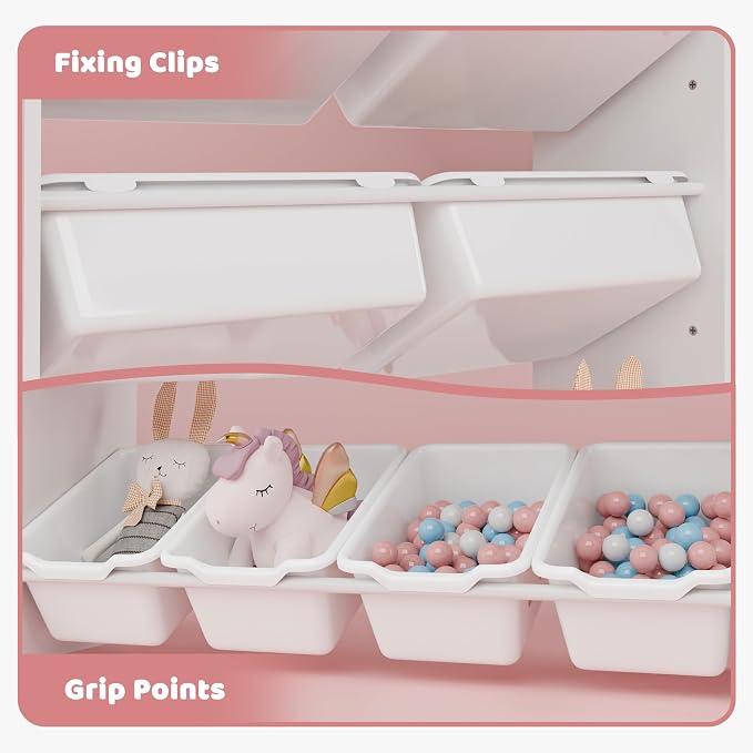 Xilingol Kids Toy Storage Organizer W/8 Removable Toy Bins, 4-Tier Toy Organizers W/6 Storage Cubbies, Kid Bookshelf and Toy Storage for Playroom, Bedroom, Kids Room, Classroom - Image 5