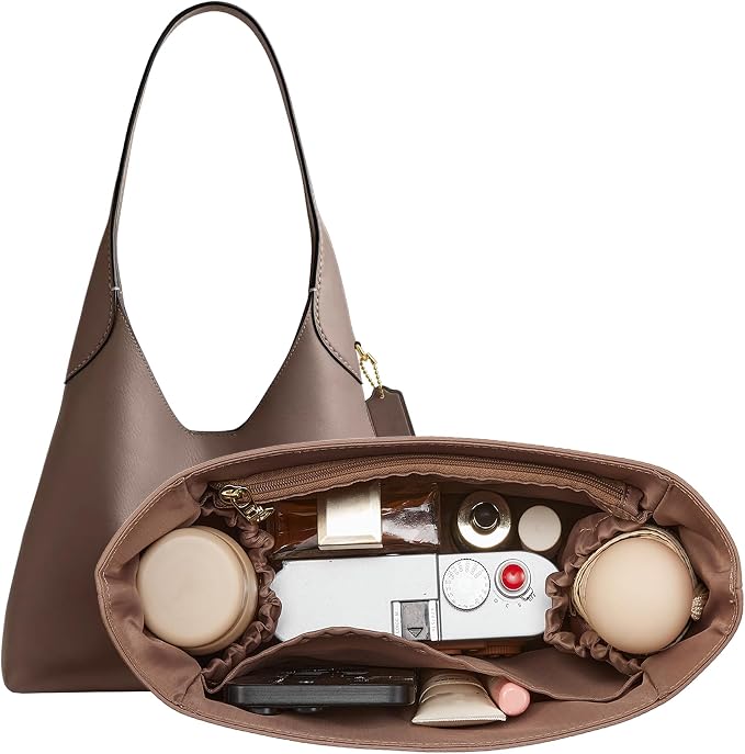 Brooklyn 28 Bag Insert, Purse Organizer Insert for Coach, Nylon Maple | Waterproof Nylon For Coach Brooklyn Shoulder Bag 28, Lightweight, 5 Compartments Zipper Pocket, Elastic Holders by Doxo
