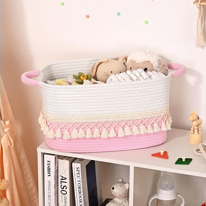 6 Pack Storage Basket for Shelves, Boho Cotton Rope Storage Bins with Heavy Tassel, Shelf Baskets Large Woven Baskets for Organizing, Cube Organizer Bins, Baby Laundry Basket for Clothes, Toys, Pets - Image 8