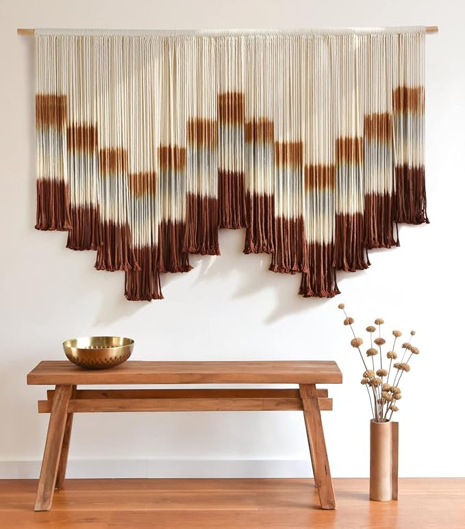Macrame Wall Hanging Large Tie-Dye Geometric Fiber Wall Art Decor 57"W*35"L | Geometric Wall Hanging, Large Macrame Art, Handwoven Fiber Tapestry, Boho Decor, for Living Room Bedroom by FLBER