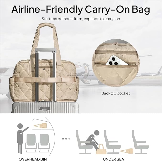 TOPEAST Duffel Bag for Women Travel, Expandable Quilted Duffle Weekender Overnight Bag with Adjustable Strap, Lightweight 33L Personal Item Bag Carry On for Gym Hospital - Image 6