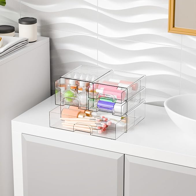 4 Pack Clear Stackable Storage Drawers,Pull-Out Medicine Cabinet Organizer and Containers,Large Acrylic Organizers Drawers and Bathroom Closet Organizers for Hair Accessories,Makeup Organizer - Image 9