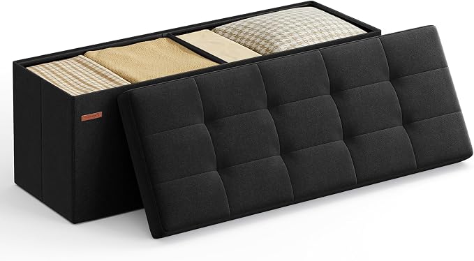 SONGMICS 43.3 Inches Folding Storage Ottoman Bench, Load 660 lb | Ottoman Foot Rest, Storage Chest, for Living Room, Entryway, Ink Black, MINOTA Collection ULSF077B01 by Unknown