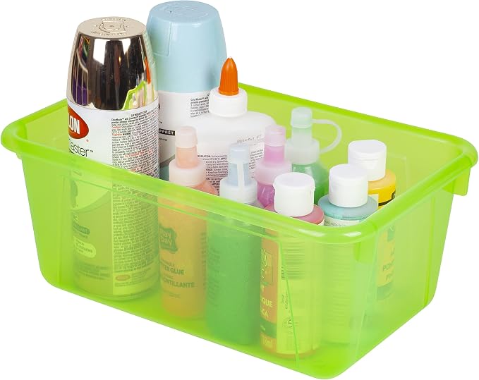 Storex Small Cubby Bins – Plastic Storage Containers for Classroom with Non-Snap Lid, 12.2 x 7.8 x 5.1 inches, Tint Green, 5-Pack (62483A05C) - Image 8