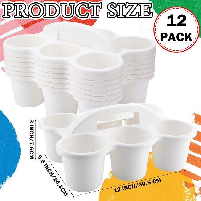 12 Pack Classroom Caddy Organizer with Handle 6 Compartment,White | Plastic Drink Cup Caddy Holder, Portable Storage Bin, for Pencil, Glue Stick, Crayons, Marker, Table, Office, School Supplies - Image 3