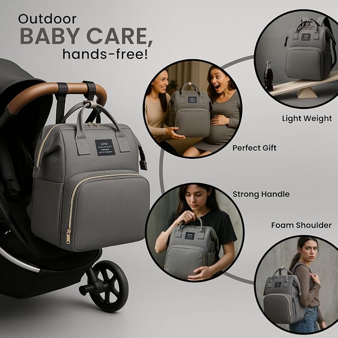Multifunctional Baby Diaper Bag Backpack with Changing Station Baby Bag for Moms, Dads, Shower Gifts for Newborn Essentials (Diaper Bag Grey) - Image 4