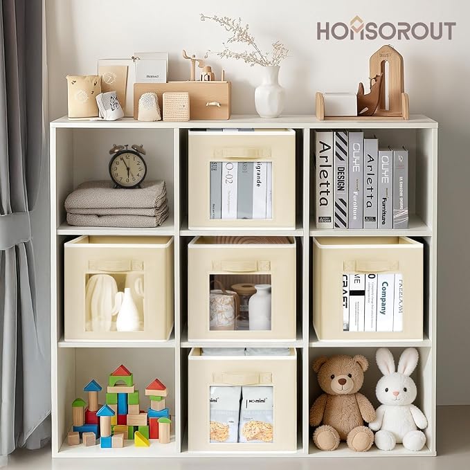 Storage Baskets for Organizing - 6 Pack Cube Storge Bins, Foldable Storage Bins with Handle, Closet Organizers and Storage Baskets for Toys, Clothes, Beige - Image 3