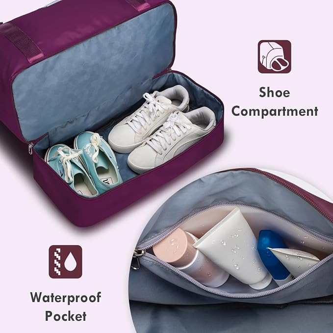 WOOMADA Weekender Overnight Bag for Women, Shoulder Travel Duffel with Shoes Compartment,Gym Bag with Toiletry Bag - Image 5